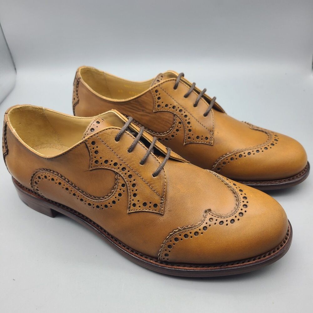 The Office Of Angela Scott Tan Leather Oxfords Broque Wingtips Size 10 40 New